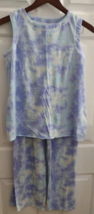 Carole Hochman Women's Sz X Ocean Wave Jersey Top & Pant Lounge Set Blue A479730 - Picture 1 of 9