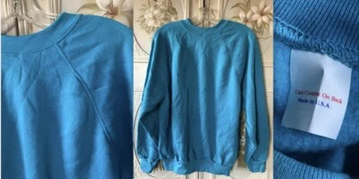 NEW NWOT VTG 90s TULTEX SWEATSHIRT RAGLAN TEAL BLUE USA-MADE COTTON/ACRYLIC SOFT - Image 1 of 4