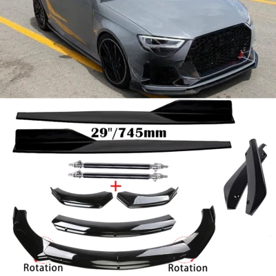 For Audi A3 Quattro/RS3/S3 Gloss Black Front Bumper Lip Spoiler Side Skirt Bod K Foto 1 de 4