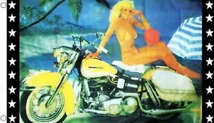 SEXY GIRL AND MOTORCYCLE 5x3 feet FLAG 150cm x 90cm flags - Picture 1 of 1
