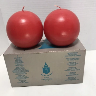 Vintage PartyLite Hollyberry Red Ball Candles 3" Set of 2 NOS in Box Christmas - Image 1 of 4