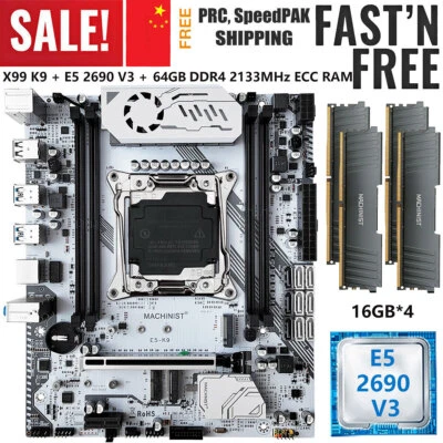 X99 K9 Motherboard LGA 2011-3 + E5 2690 V3 CPU 64GB DDR4 2133 MHz ECC RAM w/ M.2 - Image 1 of 4