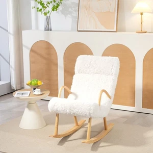 HOMCOM Schaukelstuhl Schwingsessel mit Wollenoptik für Schlafzimmer Weiß - Bild 1 von 10