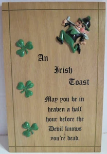 Vintage Wall Plaque “An Irish Toast” Retro Leprechaun St. Patrick’s Day For Wall - Picture 1 of 2
