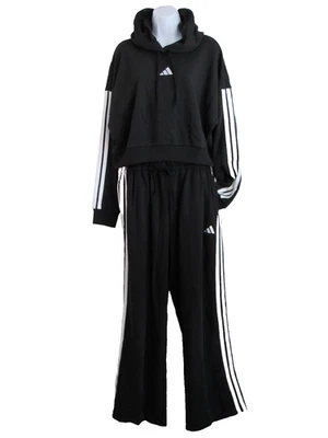 adidas Essentials Set Women's size XL Black 3-Stripes Crop Hoodie & Pants - Image 1 of 4