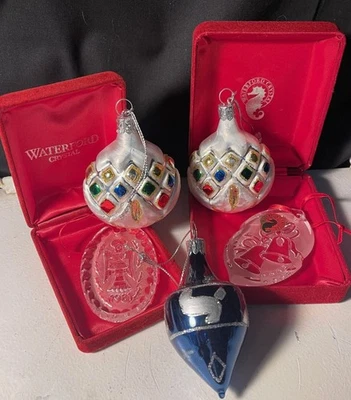 Lote de 5 Adornos de Navidad Waterford-1981 y 2003 Cristal + 3 Vidrio Soplado a Mano Foto 1 de 4