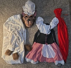 Little Red Riding Hood & Big Bad Wolf Halloween Costume Lot 10-12 & One Size Fit - Picture 1 of 10