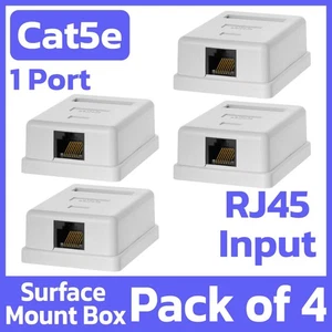 Paquete de 4 cajas de montaje en superficie blancas RJ45 1 puerto para cable Cat5 hembra conector RJ45 - Imagen 1 de 4