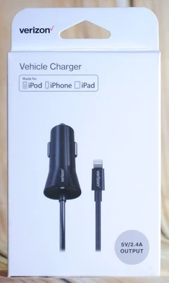 Verizon 2.4A Coiled Lighting Car Charger for Apple Devices - Black VPC24LGHT-M - Image 1 of 3