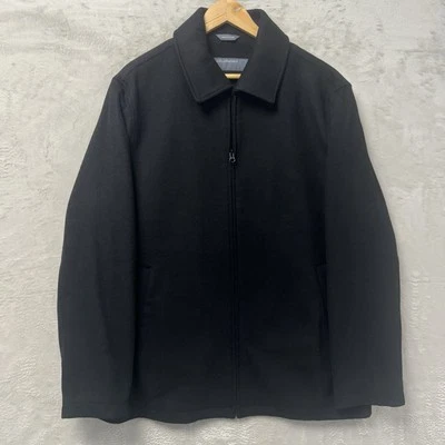 Perry Ellis Portfolio Quilted Lined Wool Black Bomber Jacket Full Zip Mens Large - Image 1 of 4