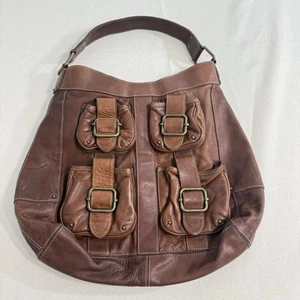 Vtg Banana Republic Ashbury GENUINE LEATHER HOBO Saddlebag Shoulder Bag Pockets - Picture 1 of 6