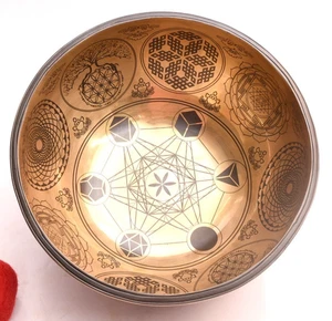 10" Jhumka Singing Bowl with Sacred Geometry & Metatron’s Cube-Deep Sound Bowl - Picture 1 of 10