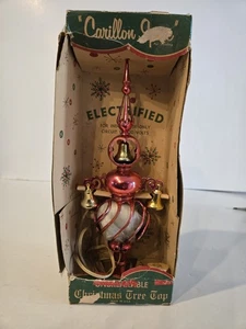 Vtg Bradford Carillon Spire Christmas Plastic Tree Topper Angel Hair Red Gold - Picture 1 of 9