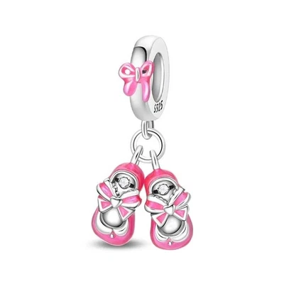 Pink Mom Baby Shoes Dangle Charm Fit Pandor Bracelet Necklace - Image 1 of 4