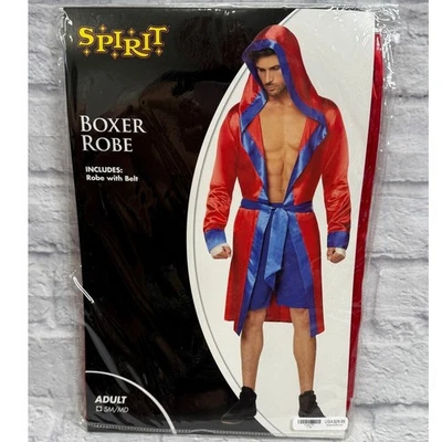Spirit Halloween 男式拳击手长袍尺寸 S/M 红色蓝色缎面闪亮全新服装 — 第 1/4 张图片