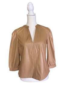 Philosophy Republic clothing tan colored vegan leather 3/4 sleeve blouse size XS - Picture 1 of 7
