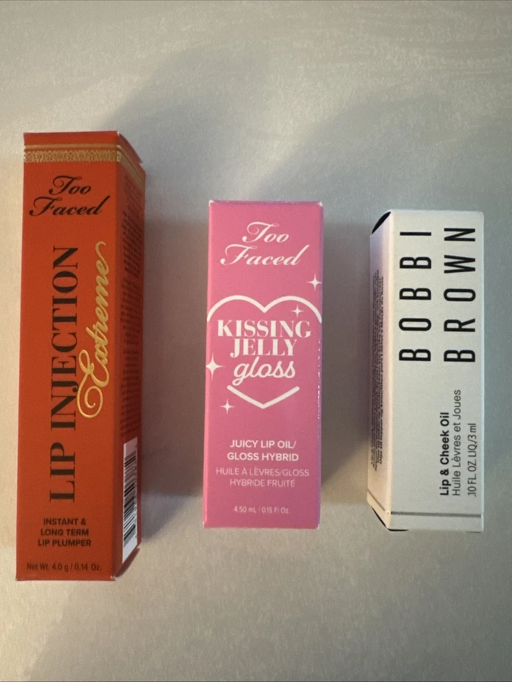 Lot of 3 Bobbi Brown lip&cheek oil, Too Faced lip injection, kissing jelly gloss - Image 1 of 4