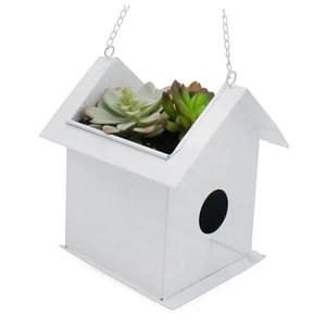 Metal Birdhouse Hanging Planter; Combination White Birdhouse Shaped Decorative - Picture 1 of 8