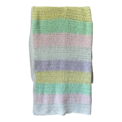 Manta bebé ganchillo amarillo pastel/verde/rosa/blanco/púrpura tamaño 56" x 39" Foto 1 de 3