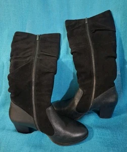 ♡SALE♡ LEATHER/SUEDE BOOTS SZ 37 6.5 BLACK ZIERA RRP $299 Calf High ZIP UP EXC! - Picture 1 of 22