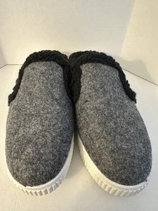 SOUL Naturalizer Shoes Womens Size 7 Wide Gray Black Faux Fur Slip On Slippers - Picture 1 of 8