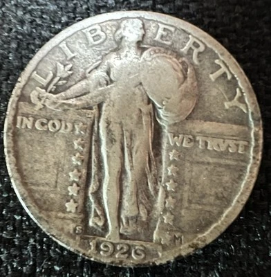 1926 S Standing Liberty Quarter 90% Silver Classic KM 145 Free Shipping 99 Y/O - Image 1 of 4