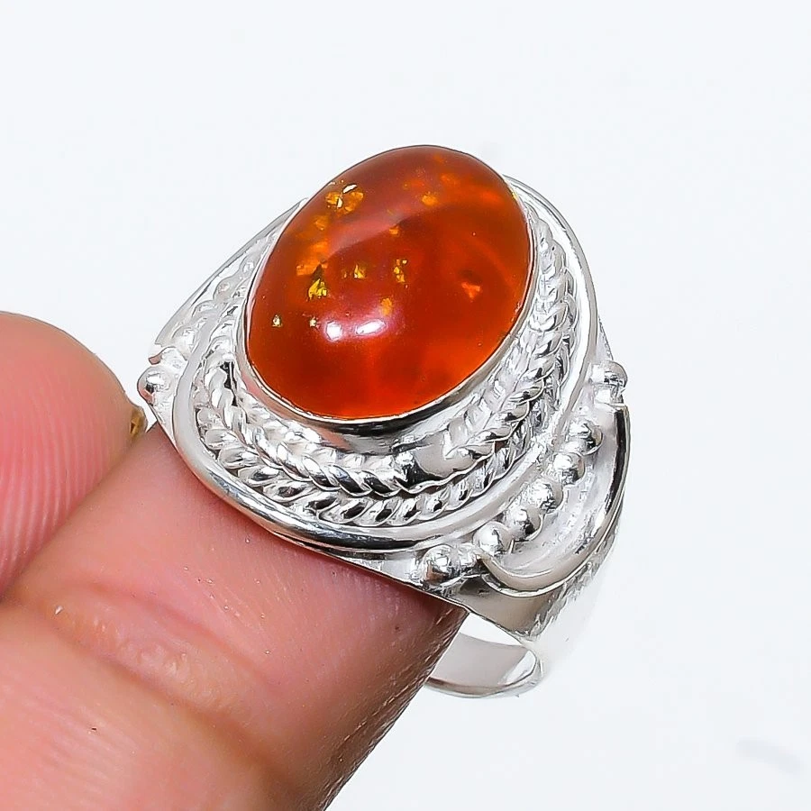 Baltic Amber Gemstone 925 Sterling Silver Jewelry All Size Ring For Gift - Image 1 of 1