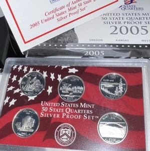 2005 Silver Proof Quarters 90%. -  5 Quarter set - Melt Value $48.12 - Picture 1 of 3
