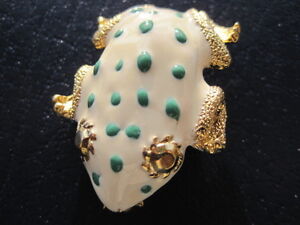 REPTILE JEWELRY - FROG TOAD Gold Green or Blue White Lucky Brooch Pin - NEW