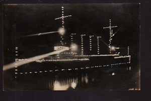 Portland OREGON RPPC c1910 USS CHARLESTON US NAVY Cruiser ELECTRIC LIGHTS NIGHT! - Picture 1 of 2