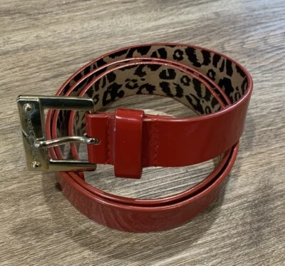 Betsey Johnson Animal Print Red Faux Patent Leather Belt Gold Buckle Medium - Image 1 of 4