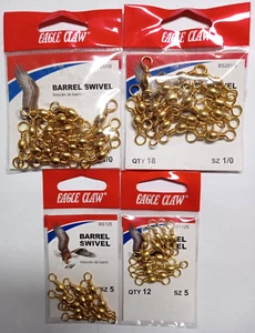Eagle Claw Brass Barrel Swivel 2 Sizes -Lot of 4 Packs-(60 Barrel Swivels Total) - Picture 1 of 2