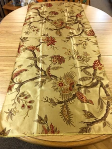 Fabric Silk Like Shimmer Golden Tan With Bronze Brown Wine Flowers 22.5" x 35" - Picture 1 of 8