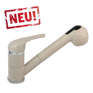 Beige Granitoptik Spültisch Küchenarmatur Wasserhahn mit ausziehbarer Brause - Bild 1 von 5