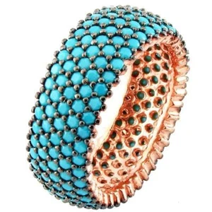 925 Sterling Silver Turkish Handmade Turquoise Stone 5 Row Eternity Ring - Picture 1 of 3