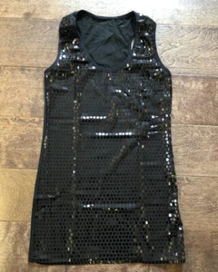 Camiseta sin mangas negra secuencia talla pequeña fiesta navideña nueva sin etiquetas - Imagen 1 de 7