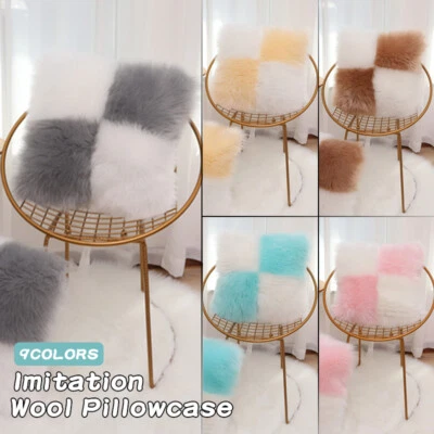 Fluffy Fur Plush Pillow Case Patchwork Home Sofa Decor Soft Cushion Cover Throw - Image 1 of 4