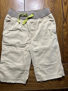 Mini Boden Sand Color Drawstring Shorts w/Raw Hem Boys Striped Waistband Size 6 - Picture 1 of 4