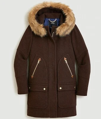 Parka Chateau $375 J Crew Talla 12 en tela de estadio de nogal brezo lana PRÍSTINA Foto 1 de 4