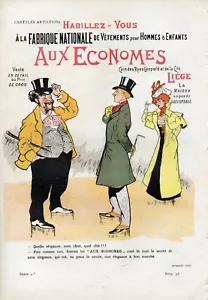 Pluma y Lapiz "AUX ECONOMES" FABBRICA DI ABBIGLIAMENTO poster cromo-litografico 1902 - Foto 1 di 1