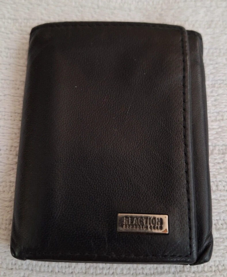 Kenneth Cole Reaction Unisex Trifold Wallet Black Leather - Image 1 of 4