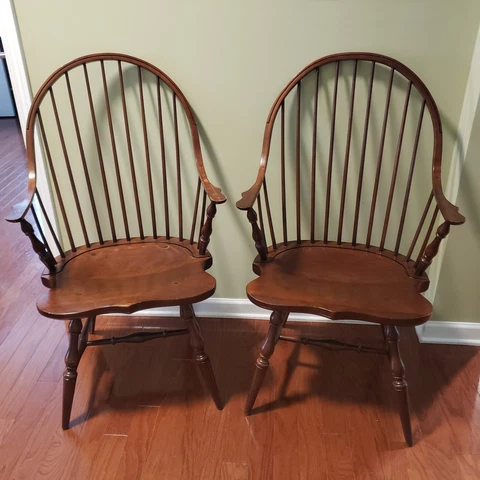 Robert BIDELIN Fine Furniture Windsor Continuous Arm Chairs (Pair) AS - IS Cover