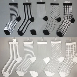 Fashion Socks Transparent Elastic Dot Stripe  Silk Sheer Women  Mesh Ankle - Picture 1 of 25