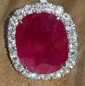 Cushion Cut 11.80 Ct Natural Ruby Diamond Engagement Ring 14K White Gold7 8 - Picture 1 of 7