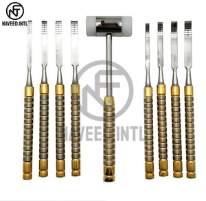 Meißel 9-teiliges Set und Hammer zur Knochenspaltung mit Kassette chirurgisches Kit Set - Bild 1 von 3