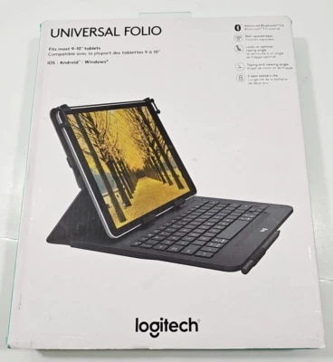 -Logitech Universal Folio Integrated Bluetooth 3.0 Keyboard for 9-10" Tablet-NEW - Image 1 of 4