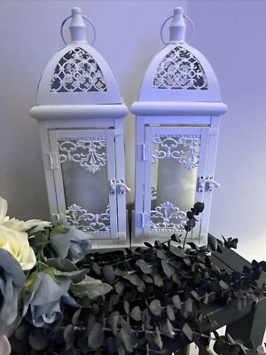 Faroles Blancos Vintage - Juego de 2 - Vela NO Incluida) - Metal con Cristal. Foto 1 de 4