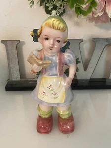 Vintage 6.5 Made in Japan Blond Girl Holding Book Hand Painted Porcelain Great - Picture 1 of 24