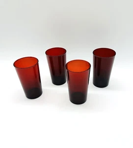 Set Of 4 Vintage Anchor Hocking Royal Ruby Red Glass 4-3/4" Flat Tumblers 9 Oz - Picture 1 of 12