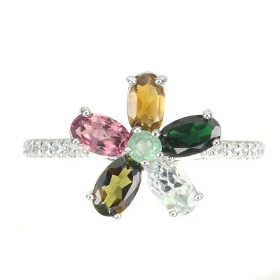 925 Sterling Silver Oval Tourmaline 5x3mm Emerald Simulated Cz Ring 7 - Image 1 of 4